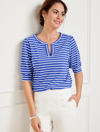 Talbots Split Neck T-shirt - Poppy Stripe - Blueberrypy Stripe - 2x  In Blueberrypy Stripe