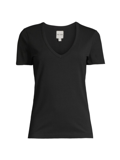 Nic + Zoe Womens V-neck Cuffed Sleeves T-shirt In Black