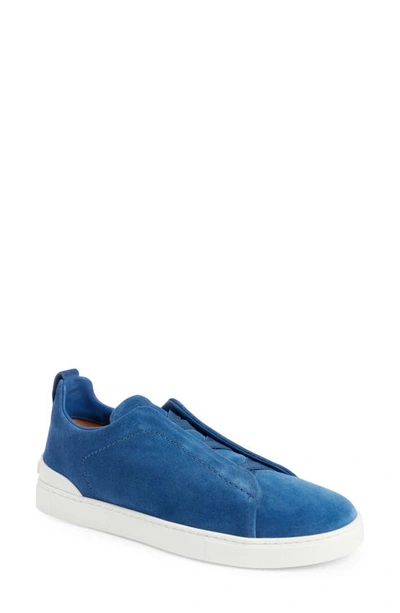 Zegna Triple Stitch Suede Slip-on Sneaker In Blue