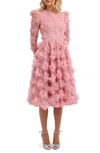 Helsi Lisa 3d Floral Long Sleeve Cocktail Dress In Rose Petal