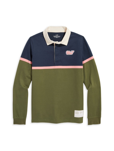 Vineyard Vines Little Boy's & Boy's Colorblock Long-sleeve Rugby Polo Shirt In Cypress