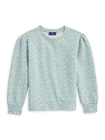 Vineyard Vines Little Girl's & Girl's Floral Puff-sleeve Sweatshirt In Tiny Floral Jake Blue