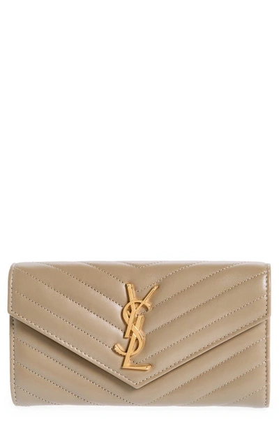 Saint Laurent Cassandre Envelope Flat Leather Card Case In Dusty Grey