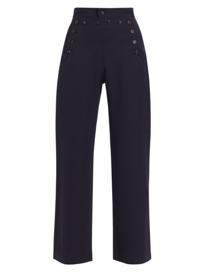 Bode Sailor Buttoned Wide Leg Wool Trousers In Midnight