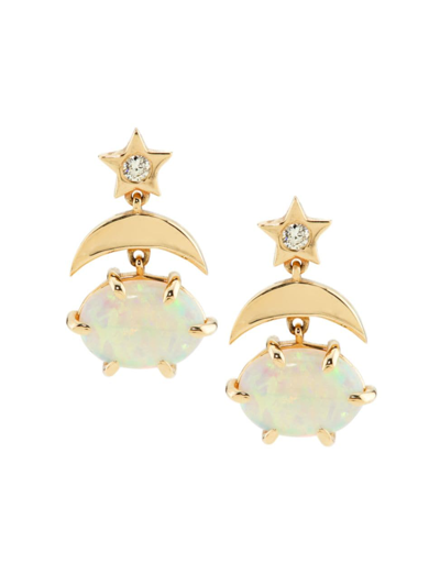 Andrea Fohrman Women's Galaxy 14k Yellow Gold, 0.02 Tcw Diamond & Gemstone Drop Earrings In Opal
