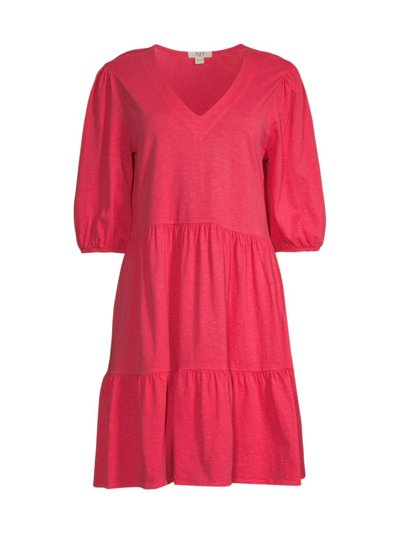 Nic + Zoe Women's Shirred Seam V-neck Dress In Bright Rose