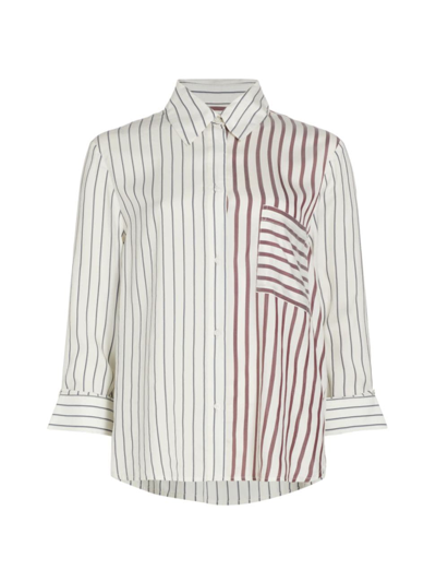 Twp Women's New Morning After Striped Silk Shirt In Brown Multi