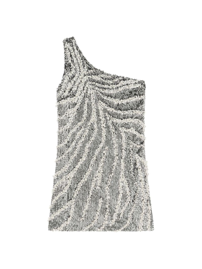 Givenchy Asymmetrical Dress With Sequin And Pearl Embroidery In Shinny Gun Metal
