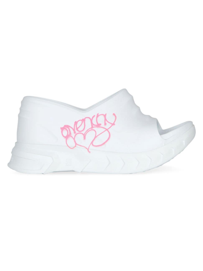 Givenchy Marshmallow Wedge Sandals In Rubber With  Love Print In White/pink