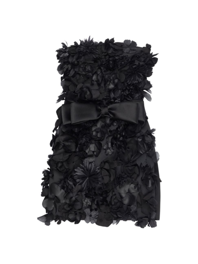 Givenchy Women's Bustier Dress In Satin With Embroidered Flowers In Black
