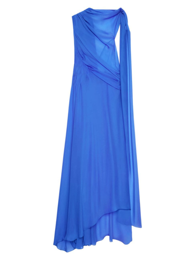 Givenchy Draped Asymmetric Silk Satin Gown In Blue