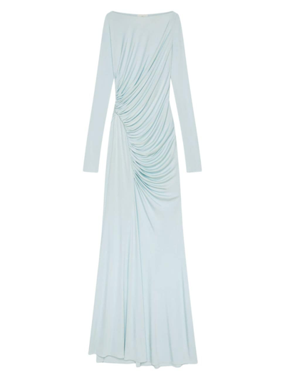 Givenchy Long Sleeve Draped Jersey Evening Gown In Frost