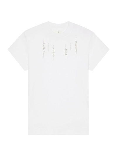 Givenchy Women's Slim Fit T-shirt In Cotton With Crystals In White/silvery