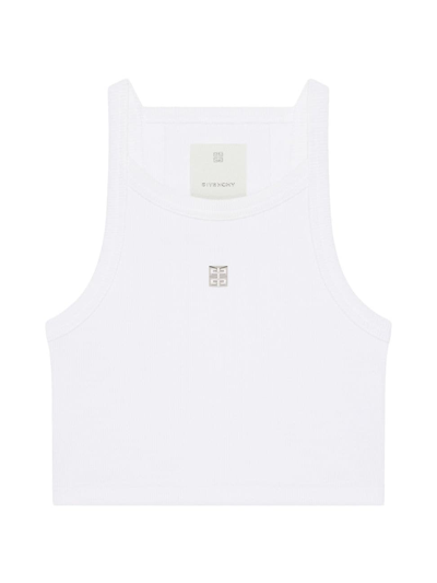 Givenchy Women's Cropped Tank Top In Cotton With 4g Detail In White
