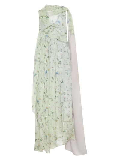 Givenchy Women's Printed Draped Dress In Silk Chiffon With Lavalliere In Ice Blue