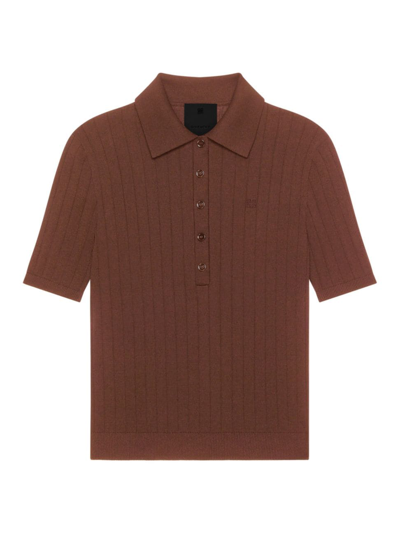 Givenchy Polo Sweater In Wool With 4g Detail In Moka Brown