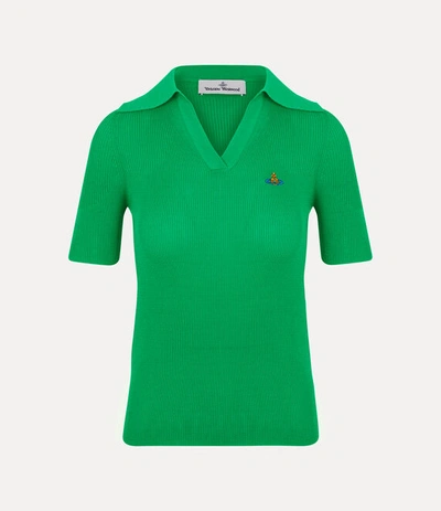 Vivienne Westwood Marina Ribbed-knit Cotton Polo Shirt In Green