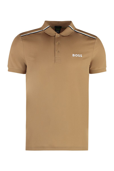 Hugo Boss Boss X Matteo Berrettini - Technical Fabric Polo Shirt In Beige