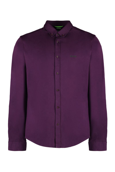 Hugo Boss Button-down Collar Cotton Shirt In Red-purple Or Grape