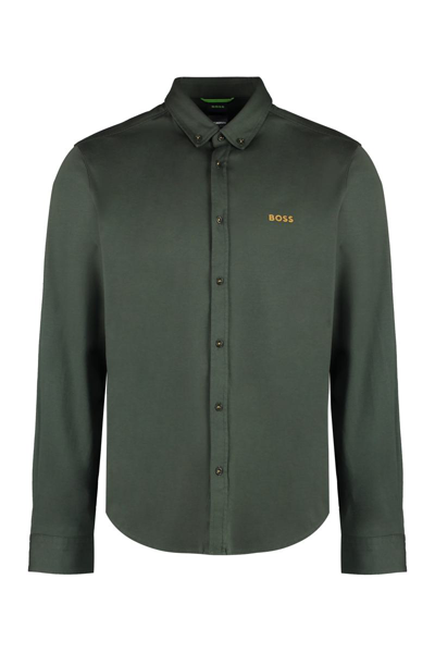 Hugo Boss Button-down Collar Cotton Shirt In Green