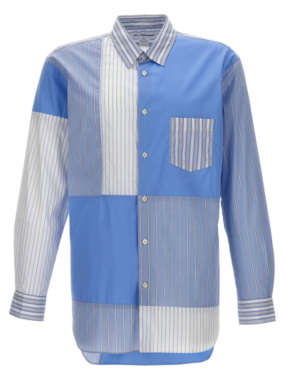 Comme Des Garçons Patchwork Striped Shirt In Azul Claro