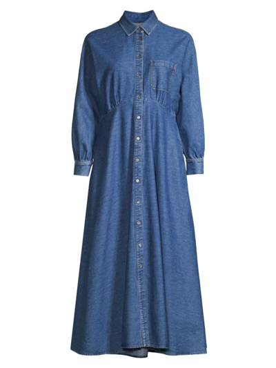 WEEKEND MAX MARA WOMEN'S YEMEN DENIM LONG-SLEEVE A-LINE MIDI-DRESS