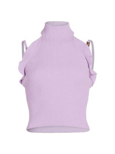 Versace Jeans Couture Women's Maglia Ruffled Turtleneck Tank In Lilac