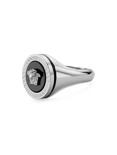 Versace Men's Round Medusa Ring In Palladium Black