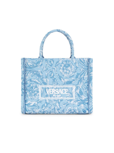 Versace Women's Small Barocco Jacquard Tote Bag In Baby Blue
