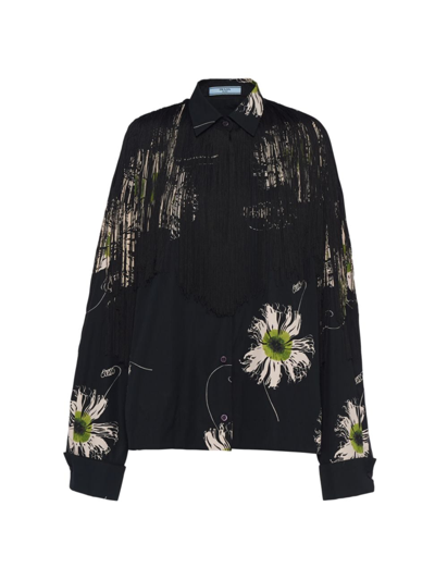 Prada Women's Printed Poplin Shirt In Black Floral