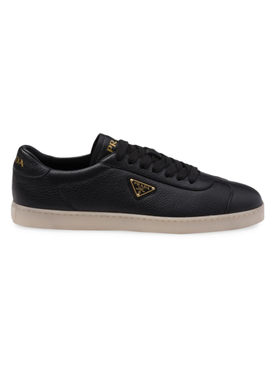 Prada Triangle-logo Leather Sneakers In Black