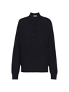 Prada Long-sleeved Knitted Polo Shirt In Black