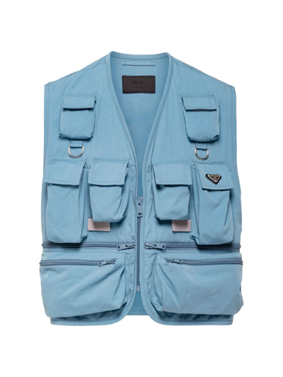 Prada Multi-pocket Cotton Waistcoat In Blue