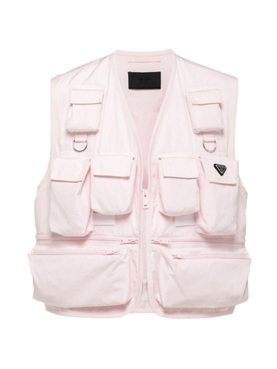 Prada Multi-pocket Cotton Gilet In Pink