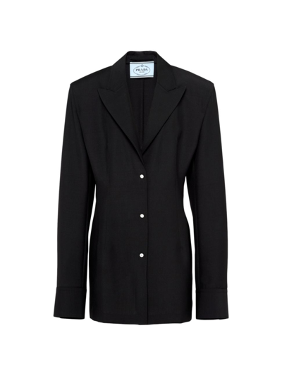 Prada Einreihige Jacke Aus Leichtem Mohair In Black