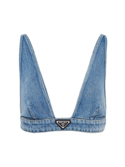 Prada Organic Denim Top In Blue