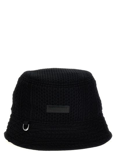 Jacquemus Le Bob Belo Cable Knit Bucket Hat In Black