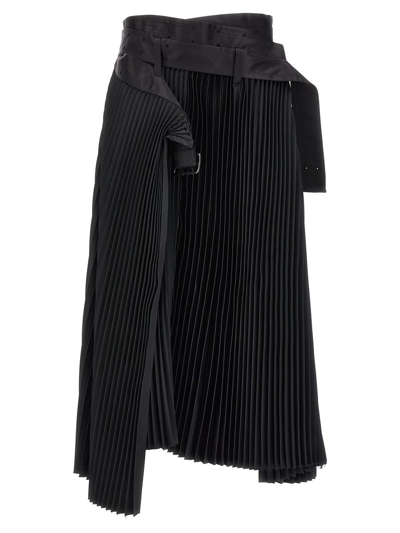 Junya Watanabe Pleated Midi Skirt In Black