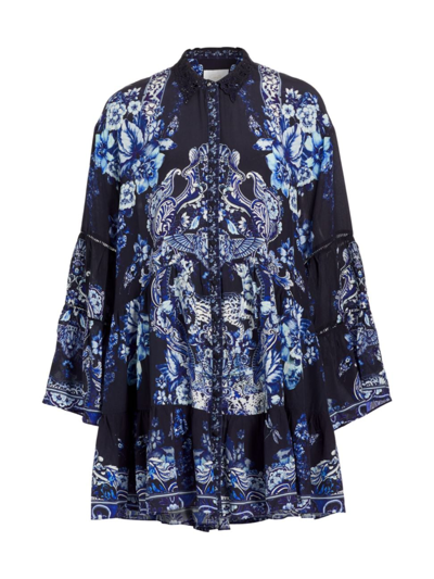 Camilla Women's Floral Silk Tiered Cover-up Minidress In Delft Dynasty