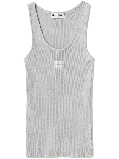 Miu Miu Cotton Knit Tank Top In Grau