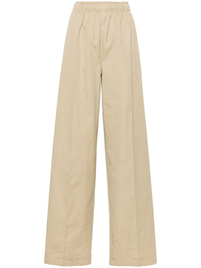 Prada Wide-leg Cotton Trousers In Neutrals