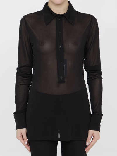 Saint Laurent Buttoned Long-sleeved Shirt In Black