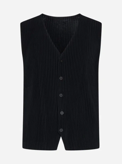 Issey Miyake Pleated Fabric Waistcoat In Black