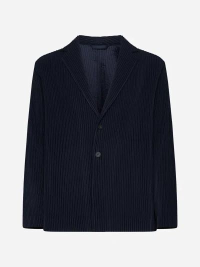 Issey Miyake Pleated Single-breasted Jacket In Black