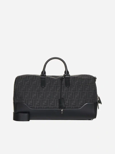 Fendi Ff Jacquard Medium Duffle Bag In Grey,black