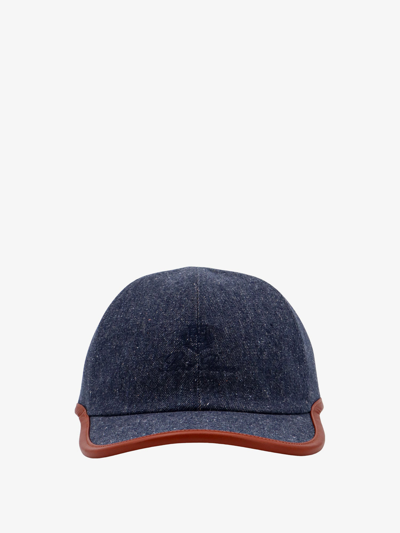 Loro Piana Men's Denim And Leather My Baseball Hat In Blue