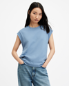 Allsaints Esme Crew Neck Faced Shoulder T-shirt In Blue