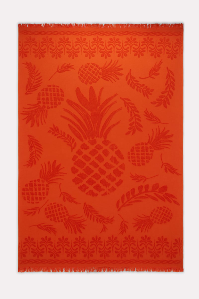 Dorothee Schumacher Cotton Towel With Woven Jacquard Pineapple Pattern In Orange