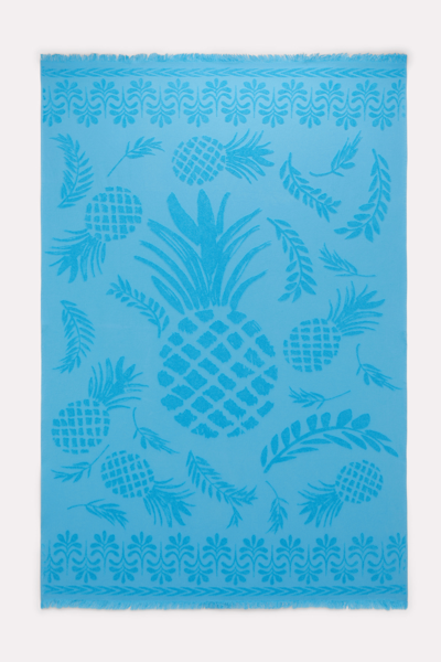 Dorothee Schumacher Cotton Towel With Woven Jacquard Pineapple Pattern In Blue