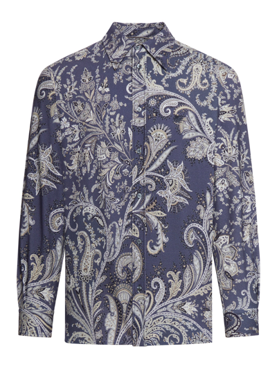 Etro Cotton Polo Shirts With Paisley Pattern In Blue
